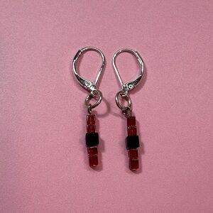 Sterling silver Red Beaded Crystal Dangle Earrings